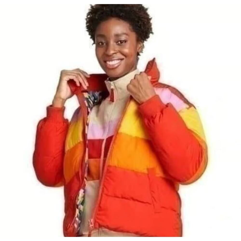 Target x Lego Color Block Puffer Jacket Vest Pink Red Yellow Orange Size Small